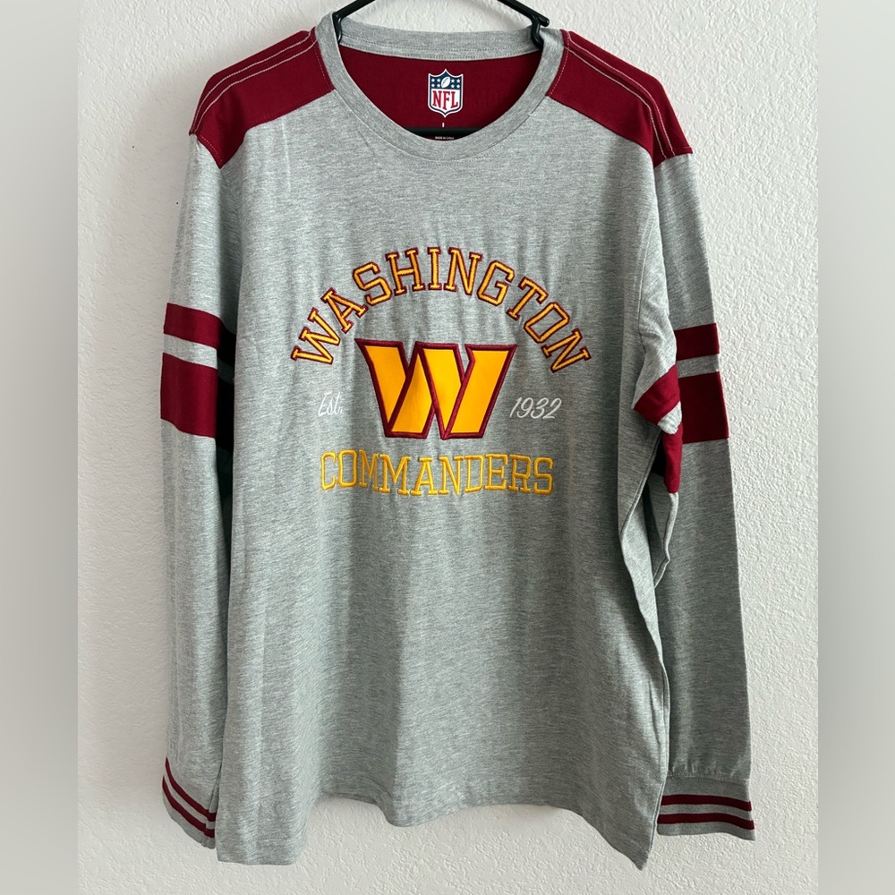 NFL WASHINGTON COMMANDERS EMBROIDERED RAGLAN SHIRT LONG SLEEVE SIZE L